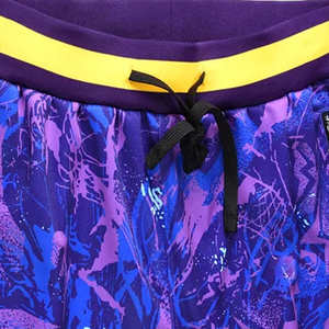 Shorts de sport personnalisés en maille pour homme, couleur violet, avec ceinture jaune et poche zippée, style streetwear, basketball - Product Image 4