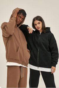 Sweats à capuche surdimensionnés luxueux pour femmes et hommes en coton ultra lourd avec un design court chic et un style zippé moderne - Product Image 2