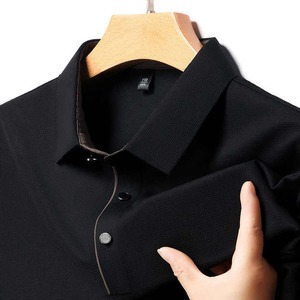 Moda de verano informal para hombres Polos nueva camiseta de tela Tery transpirable de manga corta diseño de solapa patrón sólido no tejido - Product Image 5