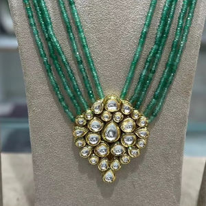 Vintage Kundan Brass Jewelry <b>Set</b> with Beaded <b>Necklace</b> & <b>Earrings</b> for Party - Product Image 4