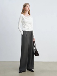 กางเกงลำลองขนแกะขาตรงยาวถึงพื้นสำหรับผู้หญิงกางเกงลำลองระบายอากาศได้ดีดีไซน์ตะเข็บสองชั้นไซส์2025สไตล์ใหม่กระชับสัดส่วน - Product Image 5