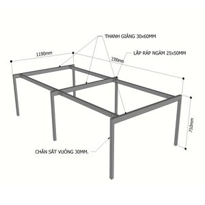 โต๊ะกลุ่มสำหรับ 4 คน โครงเหล็กประกอบ 240x120 ซม. รุ่น Sleek HCSL016 - Product Image 4