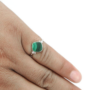 Bague pour femme en forme de coussin, pierre précieuse de malachite naturelle, bijoux faits à la main, bagues en argent sterling 925, fournisseurs en gros - Product Image 2