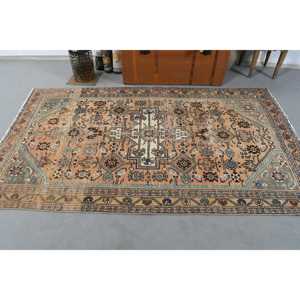 4.5x7.5 ft Turkish Rug, Vintage Area Rug, <b>Brown</b> Blue Patchwork Rug - Product Image 3