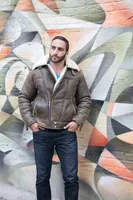 Blouson aviateur en cuir marron vintage personnalisé pour homme, véritable peau de mouton, col montant, imperméable, coupe-vent, réversible