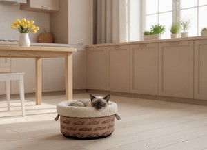 Lit pour animaux de compagnie en forme de pot profond Amistar, tissu Oxford et coussin en fausse fourrure pour animaux de compagnie - Product Image 5