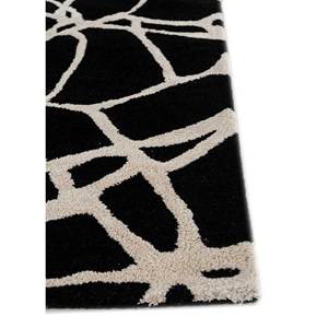 Tapis rectangulaire abstrait gris et noir en laine et viscose, tufté à la main, 10 mm, fait main pour chambre et couloir - Taq-4024 - Product Image 4
