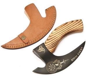 Hacha de pizza vikinga de diseño personalizado, acero de alto carbono forjado a mano con mango de madera, Funda de cuero de grado industrial para chefs - Product Image 1