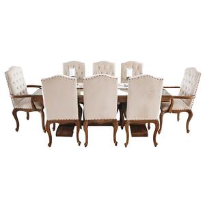 Juego de Comedor Francés Europeo Antiguo con Sillas Tapizadas y Estructura de Madera Sólida para Hogar, Hotel o Área de Comedor - Product Image 1