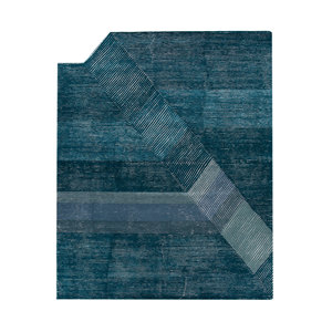Alfombra Rectangular Azul de Lana y Viscosa Hecha a Mano con Diseño Geométrico, 9x12, para Sala de Estar, Entrada, Pasillo -TNQ-1369 - Product Image 1