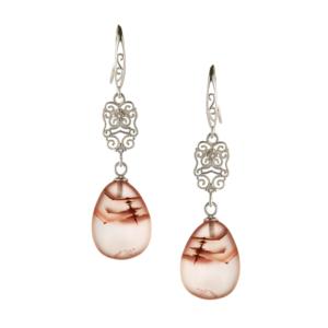Boucles d'oreilles pendantes en argent sterling avec accents de topaze blanche, perle et diamant - Agate Lychee Nanhong glacée 18,04 carats, bijoux de mariage - Product Image 1