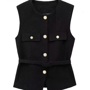 Gilet en toile de coton pour femme, nouveau design, vêtement d'extérieur uni à col rond, respirant, écologique, décontracté, vente en gros - Product Image 1