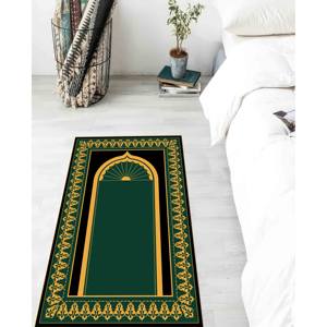 Tapis de prière antidérapant : élégant tapis de prière vert imprimé, avec tapis à poils doux - Product Image 4