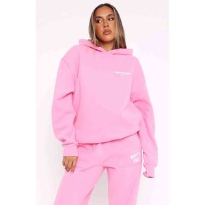 Conjunto de Sudadera de Dos Piezas para Mujer, Invierno, Sólido, Bordado, Personalizado, con Capucha, Color Bubblegum - Product Image 1