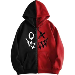 เสื้อฮู้ดดี้ผู้ชายทรงโอเวอร์ไซส์ ผ้าคอตตอนหนานุ่ม สำหรับฤดูหนาว ดีไซน์ด้านหน้าแบบซันเฟด แต่งลายปะติดปะต่อ ปักลาย สไตล์หลวม - Product Image 2