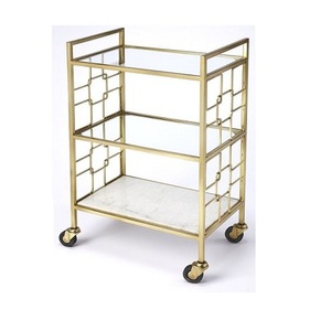 3 Tier <b>Metal</b> And Marble Food Serving <b>Trolley</b> Prime Quality Customized Shape Food <b>Trolley</b> For Hotel Usage - Product Image 1