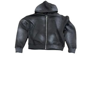 Unisex Custom Streetwear <b>Men</b> Acid Wash <b>Zip</b> Up Hoodie <b>Short</b> Set 100% Cotton Fleece Two Piece <b>Men</b> Oversized Hoodies And <b>Shorts</b> Set - Product Image 4