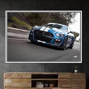 Elegant Blue Car Art Canvas Print - Modern Automotive Decor,1P:White <b>Framed</b> - Product Image 1