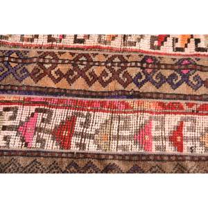 Tapis vintage turc en laine écologique à poils moyens, 2,4 x 4,4 pieds, marron beige, design patchwork, grand rectangle, avec envers en latex - Product Image 5