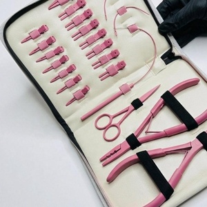 <b>Pink</b> Gold Stainless Steel Hair Extension <b>Tools</b> Kit Pliers Micro Rings Loop Needles Clips Strong Hold Commercial Use - Product Image 2