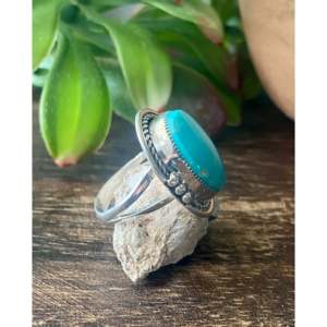 Handmade Boho Royston Turquoise & Sterling <b>Silver</b> <b>Ring</b> Navajo Made <b>Statement</b> Piece for Everyday Wear IGI Certified Size 8.5 - Product Image 3