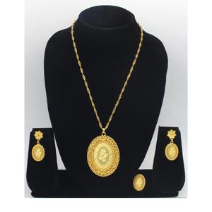 <b>Charm</b> Pendant Set Jewelry Gold Plated Indian Dubai Arabian Jewelry Pendant Set Earrings Necklace Chain for Women - Product Image 4