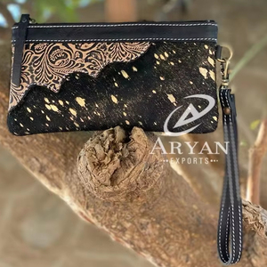 Cartera de mano de piel sintética para mujer, Monedero de piel metálica negra, elegante, de Color negro, billetera única - Product Image 1