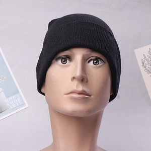 Jersey negro de calidad superior tejido de lana Hip Hop Beanie Snow Hat Cap para hombres tamaño personalizado - Product Image 2