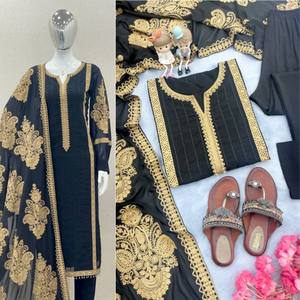 Lanzamiento de un nuevo diseñador Party Wear Look Top Bottom y Dupatta Set Faux Georgette Fabric Suit con bordado de trabajo completamente cosido - Product Image 4