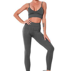 Conjunto de yoga para mujer al por mayor superventas 2 piezas sólido transpirable ecológico ligero Spandex/poliéster - Product Image 1