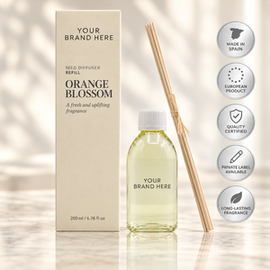 Private Label Orange Blossom <b>Reed</b> <b>Diffuser</b> Refill 200ml + Sticks | Floral Mediterranean Home Fragrance | OEM Manufacturer Spain - Product Image 1
