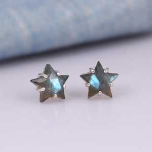 Boucles d'oreilles en argent sterling avec étoile labradorite Bijoux célestes Boho - Product Image 5