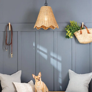 Osier fait à la main grand abat-jour en rotin rond suspension rotin suspension lumières écologique plafonnier lampe HNH - Product Image 3