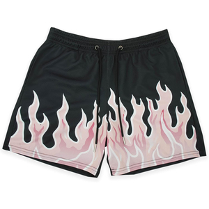 Shorts de basket-ball pour hommes, style streetwear, décontractés, pour l'entraînement, athlétiques, en maille, imprimé graphique flamme, course à pied, imperméables, respirants, service OEM - Product Image 1