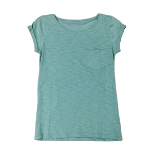 Camiseta Básica de Manga Corta para Mujer, Color Verde Azulado, Algodón, Corte Holgado Informal, con Bolsillo, Personalizable, OEM, ODM, Venta al Por Mayor - Product Image 1