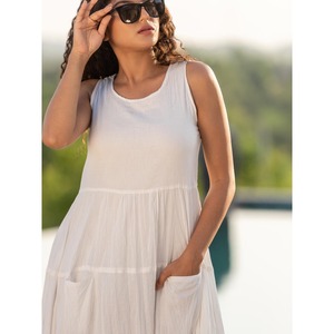 Elegante Vestido de Gasa Sólida hasta la Rodilla para Mujer - Product Image 4