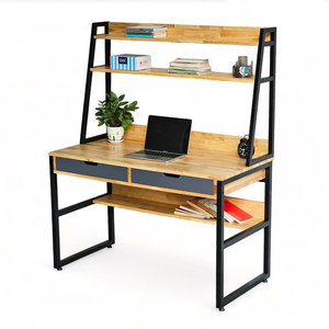 <b>Foldable</b> 120x60x150cm Study <b>Desk</b> with Bookshelf Rubber Wood and Metal for Hotels and <b>Offices</b>-FD68060 Computer and Laptop Table - Product Image 1