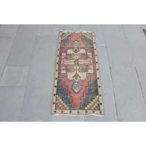 1.6x3.5 ft Turkish <b>Wool</b> Small Rug Vintage <b>Red</b> Patchwork Latex Backing Rug - Product Image 1