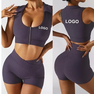 Ensemble de yoga de fitness athlétique pour femmes soutien-gorge à bretelles et leggings respirant vêtements de sport motif solide costumes de yoga 2 pièces - Product Image 5