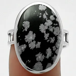 Fiocco di neve naturale di ossidiana 925 anello in argento Sterling s.8 gioielli SDR164895 R-1008 di classe alla moda