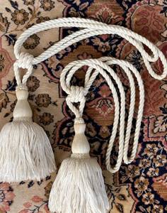 Two large <b>vintage</b> curtain tassel tiebacks in creme beige cotton - Product Image 3