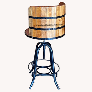Tabouret de bar industriel en bois massif et métal, pieds en métal et assise en bois, chaise de bar pour restaurant, jardin, café, mobilier de bar - Product Image 3