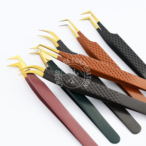 Premium 45 grados mejores pinzas clásicas curvas ventiladores de volumen afilado de metal extensión de pestañas de acero inoxidable personalizado fuerte sujeción - Product Image 6