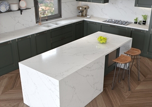 Crux Calacatta 2cm 3cm Polished Edge Quartz Slab Modern Design Kitchen Countertop for <b>Bedroom</b> and <b>Vanity</b> Top Application - Product Image 4
