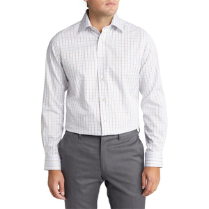 Camicia Elegante da Uomo David Donahue in Popeline di Cotone Vestibilità Slim con Colletto Button-Up in Bianco/Marrone/Blu Taglie fino a 6XL Non Necessita di Stiratura - Product Image 1