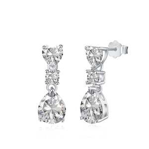 Jeulia Three Stone Multi-Shaped Sterling <b>Silver</b> <b>Drop</b> <b>Earrings</b> for Wedding - Product Image 1