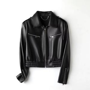 <b>Women's</b> Long Sheep Skin Leather Motorcycle <b>Jacket</b> Stylish Lapel Collar Adjustable Waist Belt <b>Corduroy</b> Eco-Friendly for Winter - Product Image 5