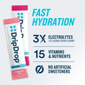 DripDrop Zero Sugar Plus - Mezcla de Bebida en Polvo con Electrolitos - Fresa, Kiwi, Melocotón, Limonada de Cereza, Bayas Silvestres, 8 Sobres - Product Image 2