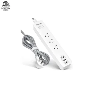 US CETL Power Strip with USB, 3 Outlets 3 USB charging ports 3.1 Amp, Desktop charging station with 5FT braided extension cord