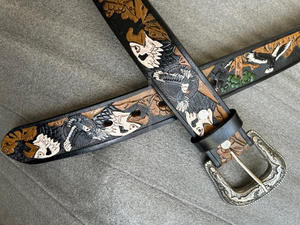 New Arrival Genuine Leather Western Hand Tooled and Style Hand Painted Floral Belt Real Handmade Tooled Leather Unisex Waist Bel - Product Image 4